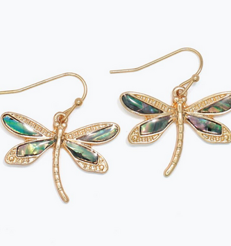 Gold Dragonfly w/ Abalone Earrings