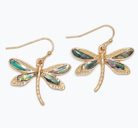 Gold Dragonfly w/ Abalon Earrings