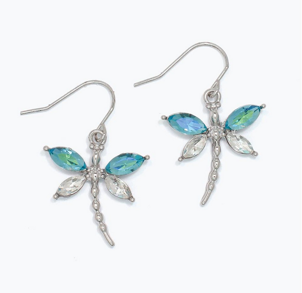 Blue & Clear Dragonfly Earrings