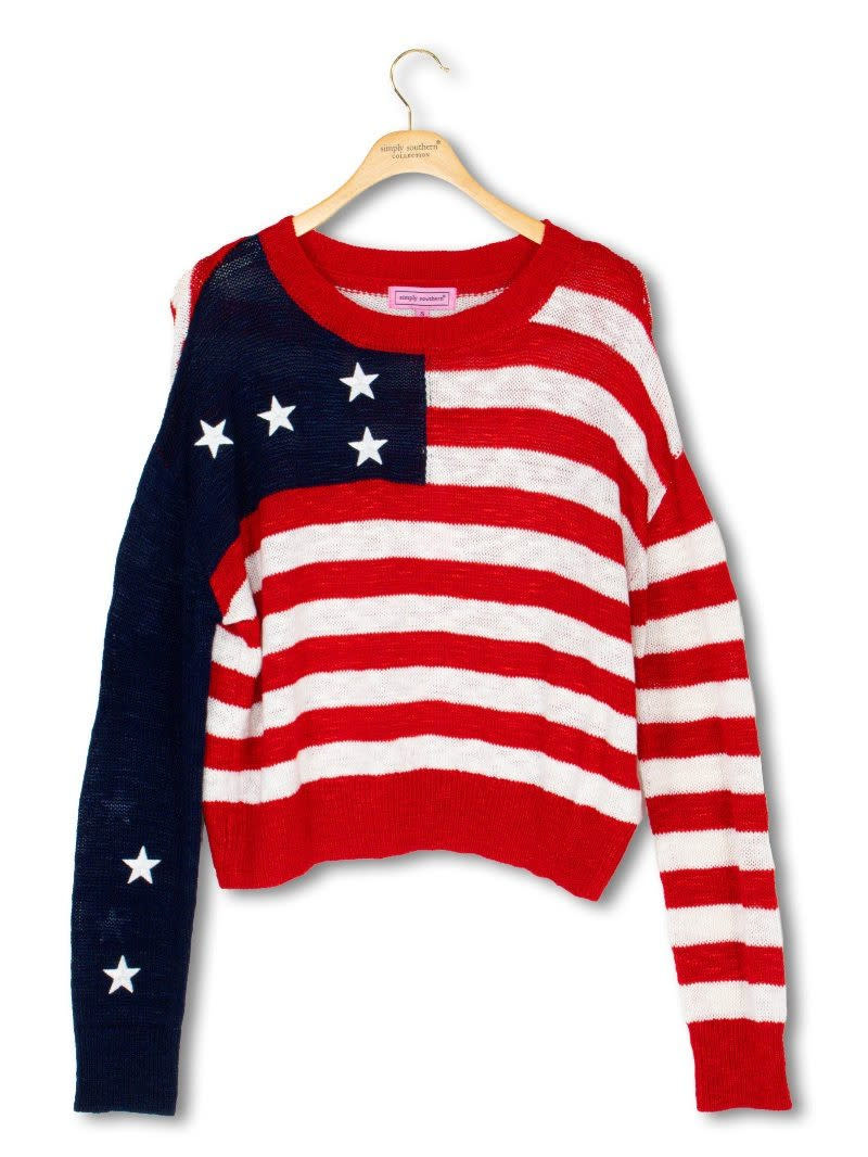 Simply Southern Light Weight Stars & Stripes Sweater By: Simply Southern