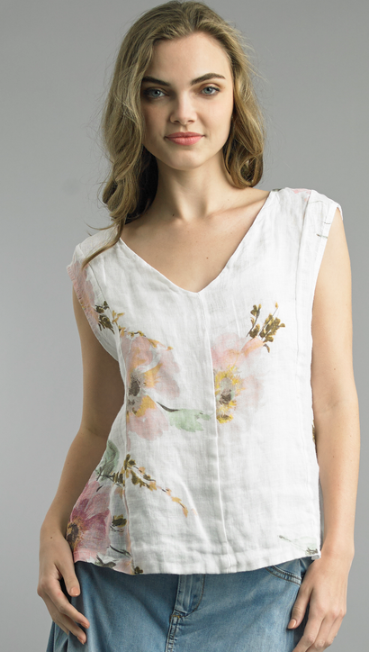 Tempo Paris Linen Sleeveless Floral Top by: Tempo Paris (2-Colors)