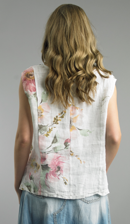 Tempo Paris Linen Sleeveless Floral Top by: Tempo Paris (2-Colors)