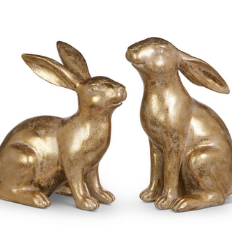 Set of 2 9" Gold Leaf Rabbits