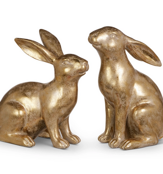 Set of 2 9" Gold Leaf Rabbits