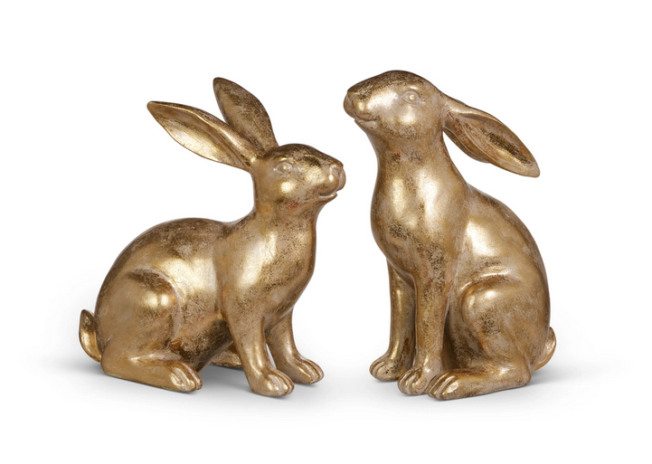 Set of 2 9" Gold Leaf Rabbits