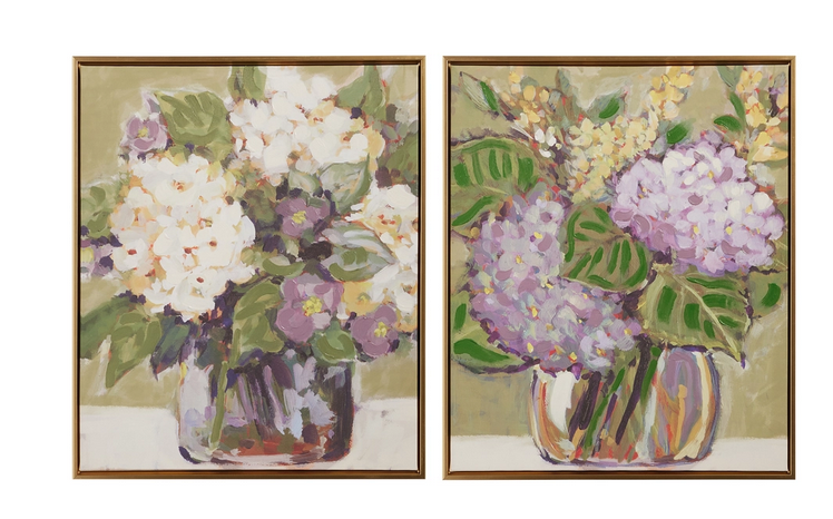 Set of 2 Hydrangea Gold Framed Wall Art