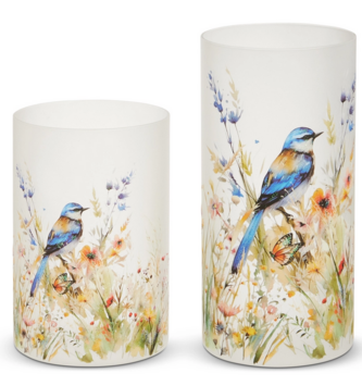 Blue Bird Glass Candle Holder (2-Sizes)