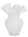 8" White Ruffle Glass Vase