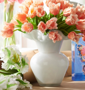 8" White Ruffle Glass Vase