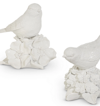 Set of 2 White Garden Birds