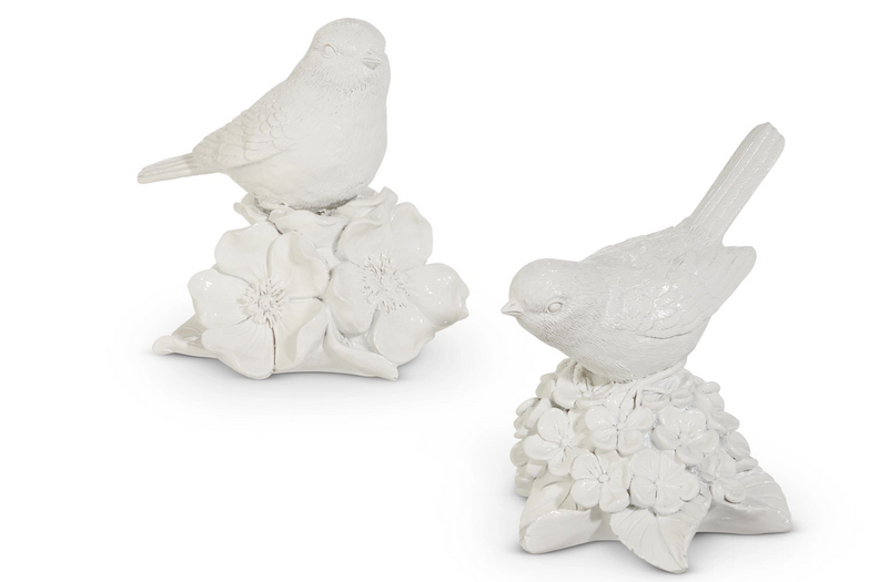 Set of 2 White Garden Birds