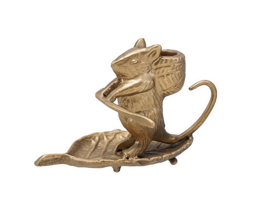Cast Metal Mouse on Leaf Taper Candle Holder