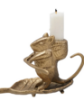 Cast Metal Mouse on Leaf Taper Candle Holder