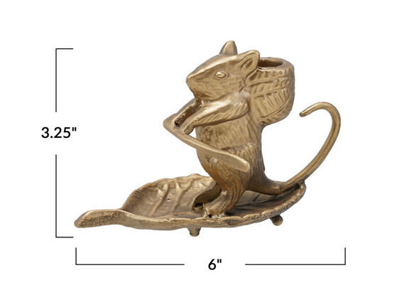 Cast Metal Mouse on Leaf Taper Candle Holder