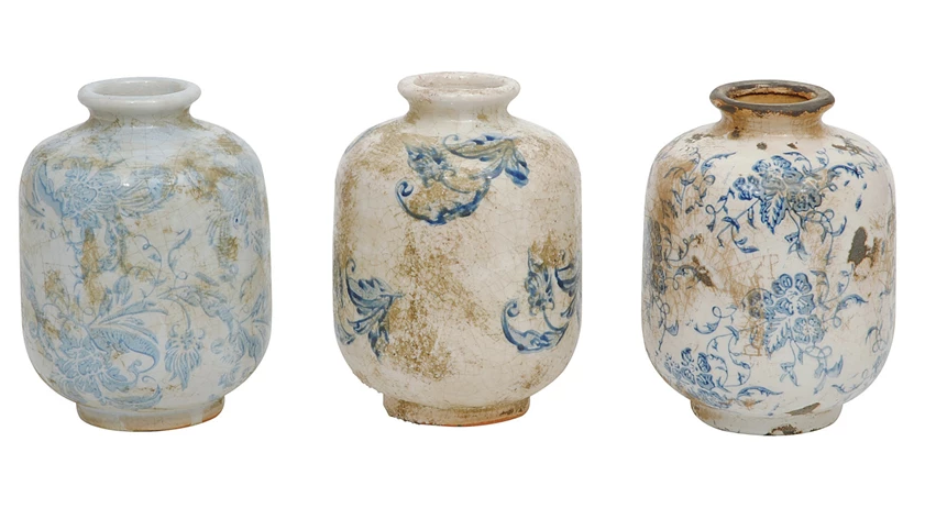 Small Blue Print Floral Vase (3-Styles)