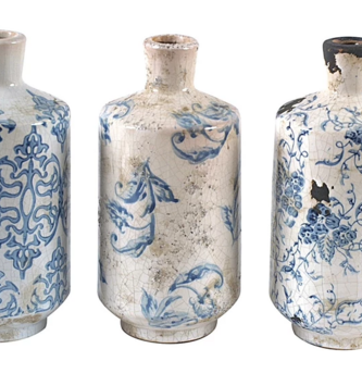 Medium Blue Print Floral Vase (3-Styles)