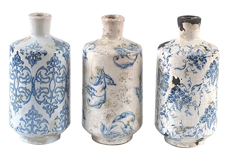 Medium Blue Print Floral Vase (3-Styles)