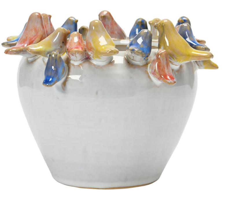 Birds on Rim Stoneware Vase (2-Sizes)