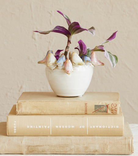 Birds on Rim Stoneware Vase (2-Sizes)