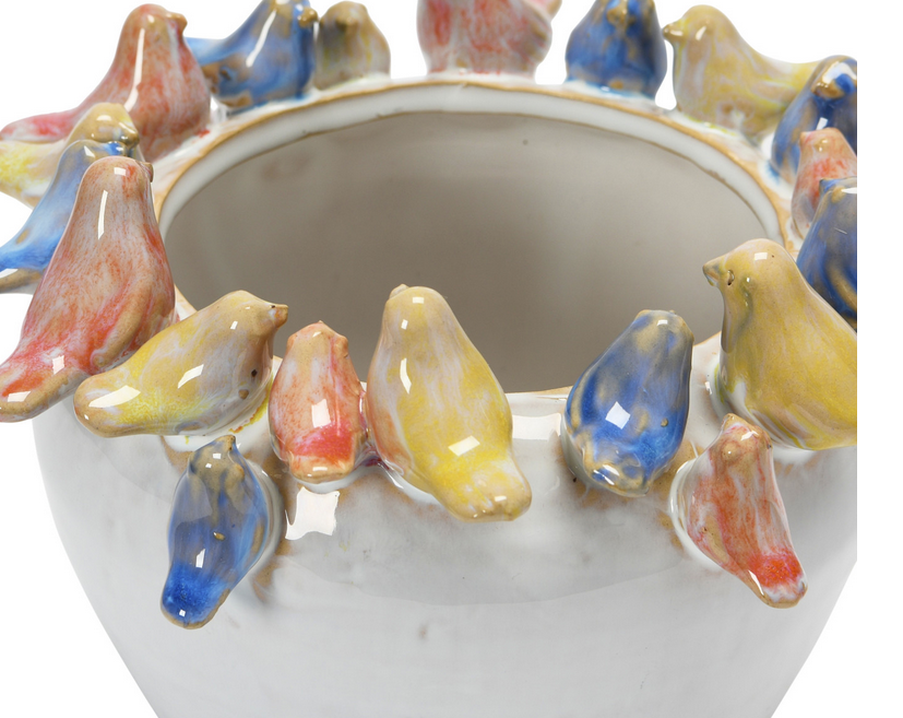 Birds on Rim Stoneware Vase (2-Sizes)