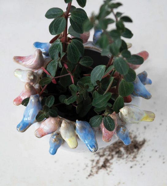 Birds on Rim Stoneware Vase (2-Sizes)