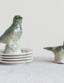 Set of 2 Green Stoneware Birds