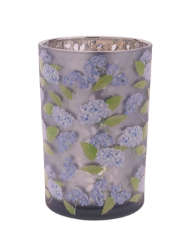 Glass Blue Hydrangea Candle Holder