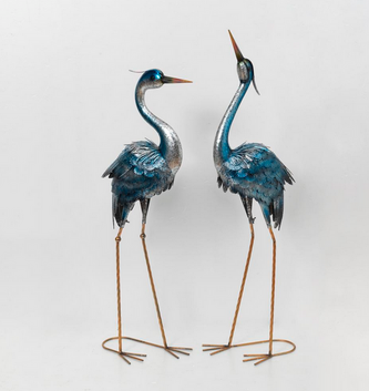 Set of 2 Blue Metal Herons