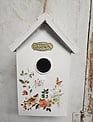 9.65" Metal Embossed Bird House with Wooden Roof