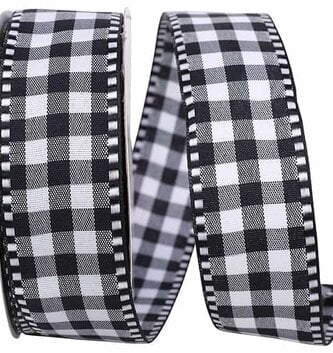 1.5" x 10 Yds Black and White Gingham Wired Ribbon
