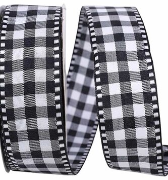 1.5" x 10 Yds Black and White Gingham Wired Ribbon