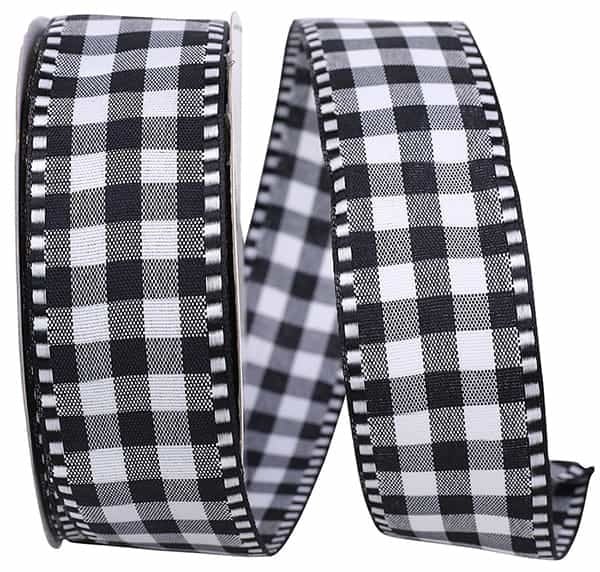 1.5" x 10 Yds Black and White Gingham Wired Ribbon
