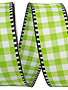 1.5" x 10 Yds Green and White Gingham Wired Ribbon
