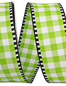 1.5" x 10 Yds Green and White Gingham Wired Ribbon