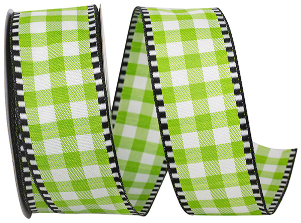 1.5" x 10 Yds Green and White Gingham Wired Ribbon