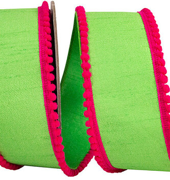2.5" x 5 Yds Citrus Fuchsia Mini Pom Pom Ribbon