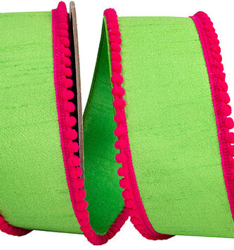 2.5" x 5 Yds Citrus Fuchsia Mini Pom Pom Ribbon