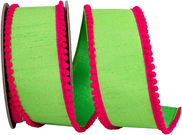 2.5" x 5 Yds Citrus Fuchsia Mini Pom Pom Ribbon