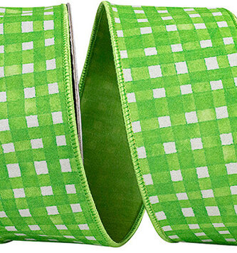 2.5" x 10 Yds Green and White Check Dupioni Ribbon