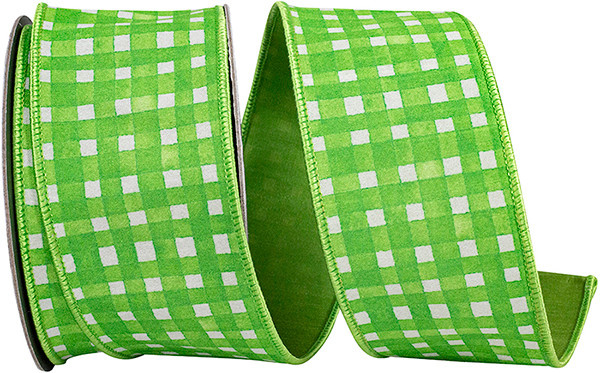 2.5" x 10 Yds Green and White Check Dupioni Ribbon
