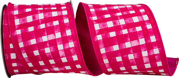 4" x 10 Yds Pink and White Check Dupioni Ribbon