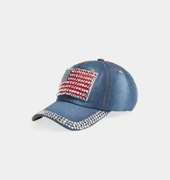 Denim Jeweled American Flag Hat