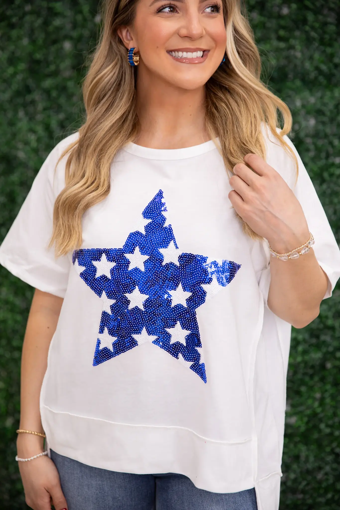 Patriotic Blue Sequined Star Top