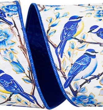 4" x 10 Yds Blue Bird Dupioni Wired Ribbon