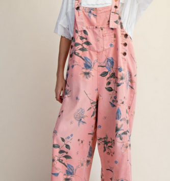 Easel Vintage Floral Washed Denim Overalls By: Easel