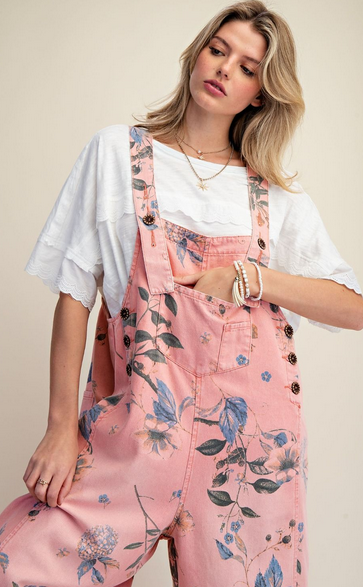 Easel Vintage Floral Washed Denim Overalls By: Easel