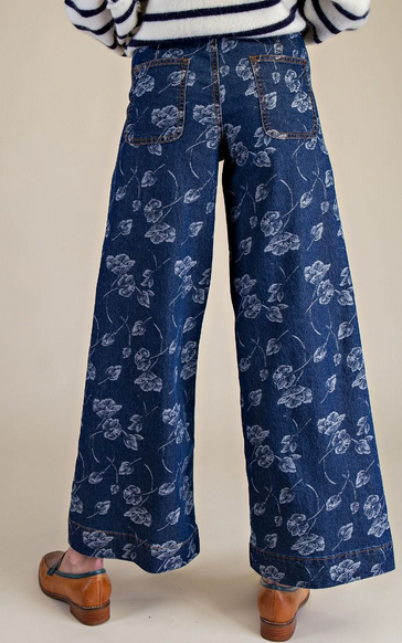 Easel Drawstring Floral  Washed Denim Jeans By: Easel