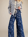 Easel Drawstring Floral  Washed Denim Jeans By: Easel