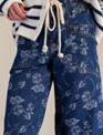 Easel Drawstring Floral  Washed Denim Jeans By: Easel