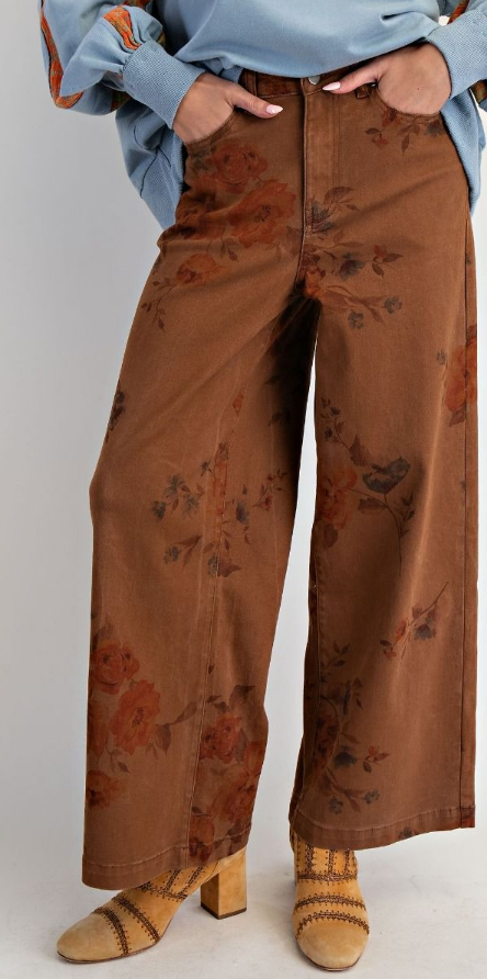 Easel Floral Stretch Washed Twill Pants By: Easel